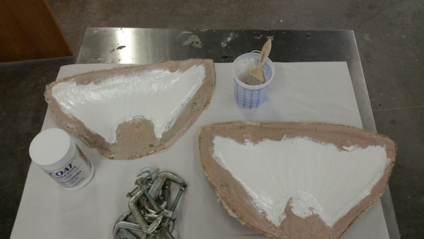 Halibut tail mold halves being coated with white casting material. Built at Stehling’s Taxidermy in Jefferson, Wisconsin.