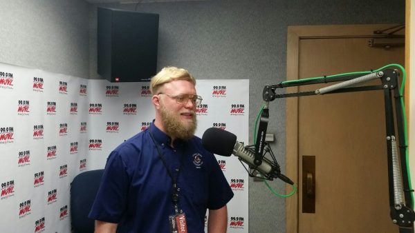 Stehling's Taxidermy owner speaking on air in a radio studio