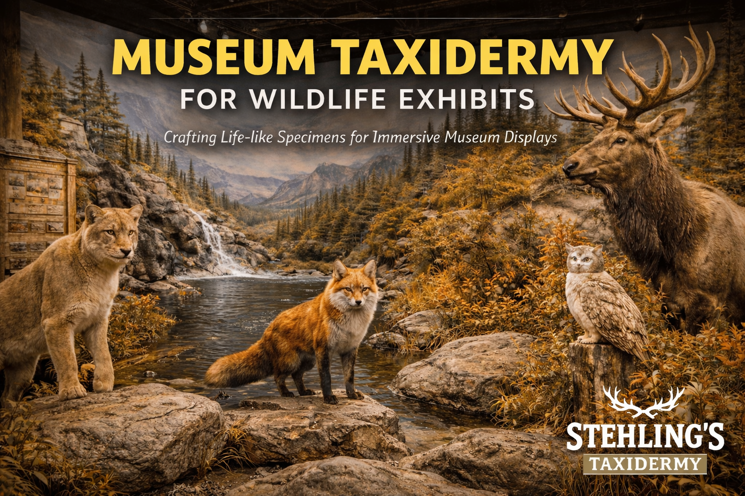 Museum-quality wildlife taxidermy used in an immersive natural history exhibit